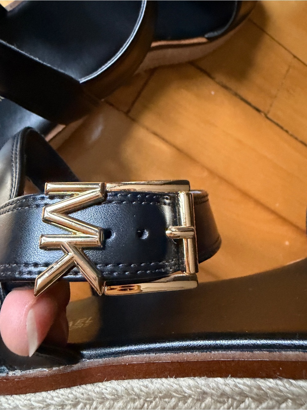 Michael Kors Black Leather Buckle Strap Sandals - Picture 5 of 8